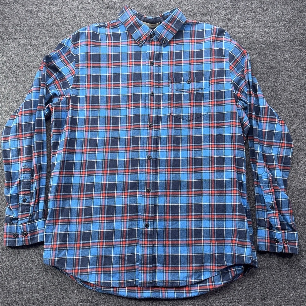 LL Bean Men's Flannel Long-Sleeved Button-Down Shirt L Slightly Fitted Plaid EUC